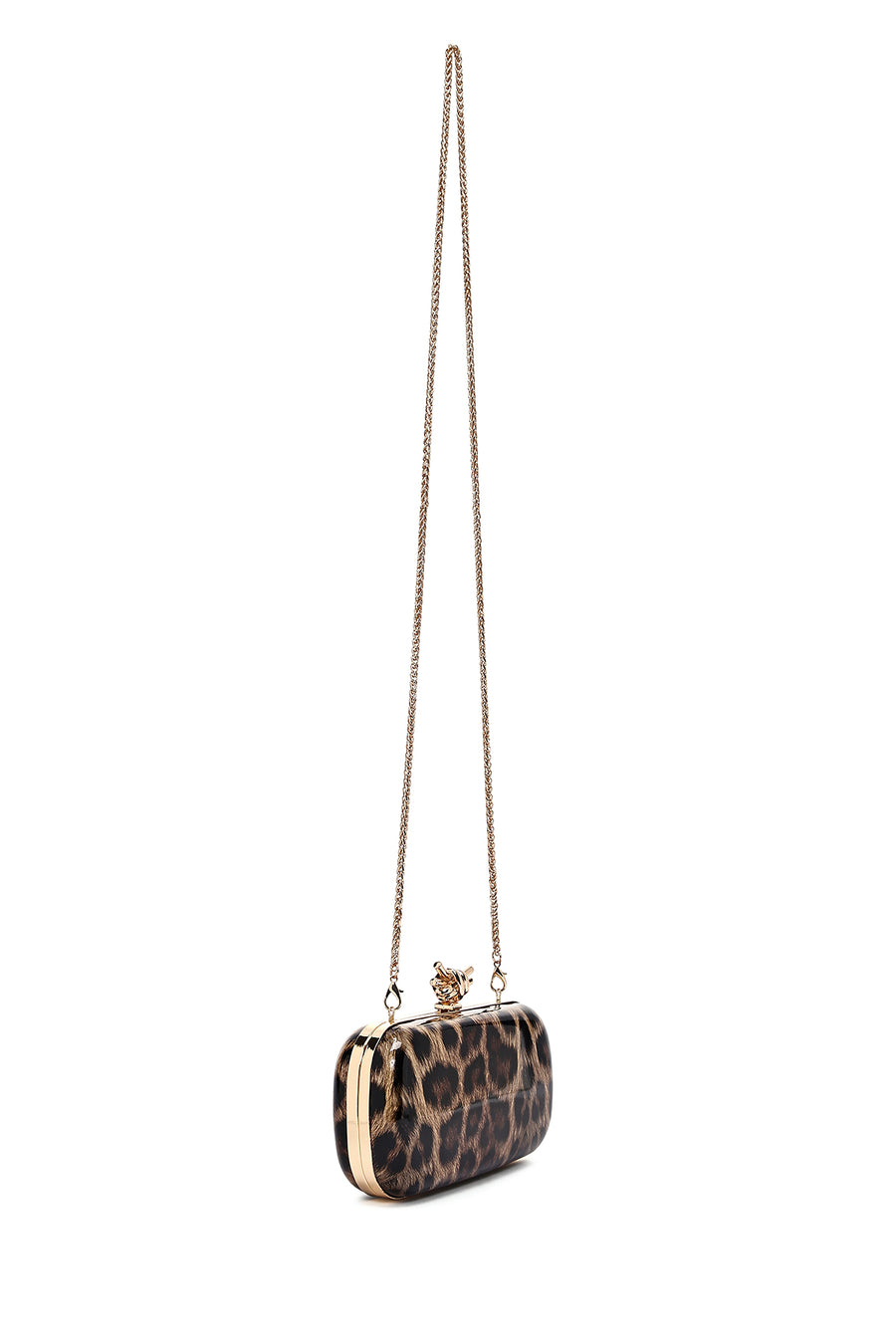 Woman Leopard Print Long Chain Strap Mini Box Evening Bag
