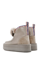 Women's Grey Thick-Soled Fur-Lined Leather Boots | Derimod