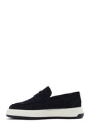 Men's Navy Blue Suede Leather Casual Loafer | Derimod