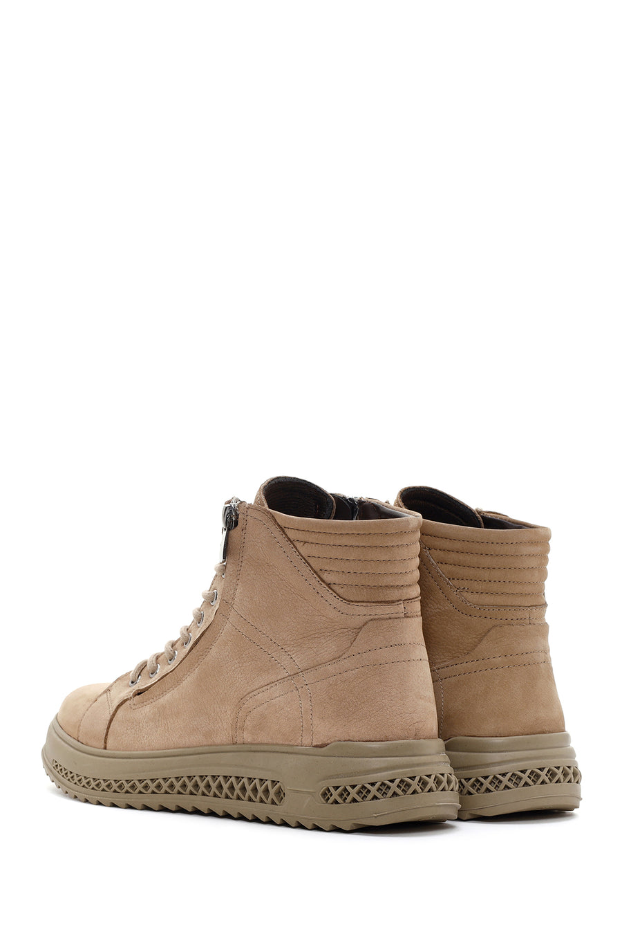 Men's Beige Double Zipper Nubuck Leather Casual Boots