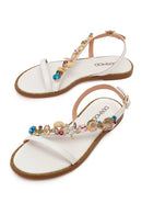 Woman White Ankle-Buckle Rhinestone Sandal | Derimod