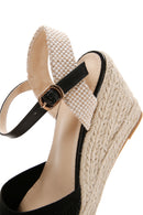 Women's Black Ankle Strap Wedge Heeled Espadrille | Derimod