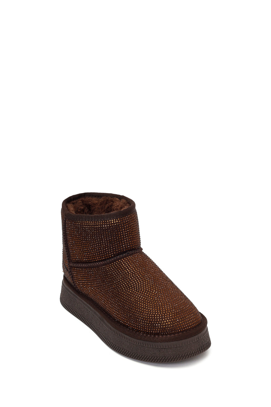 Woman Brown Thick-Soled Embellished Leather Teddy Boots