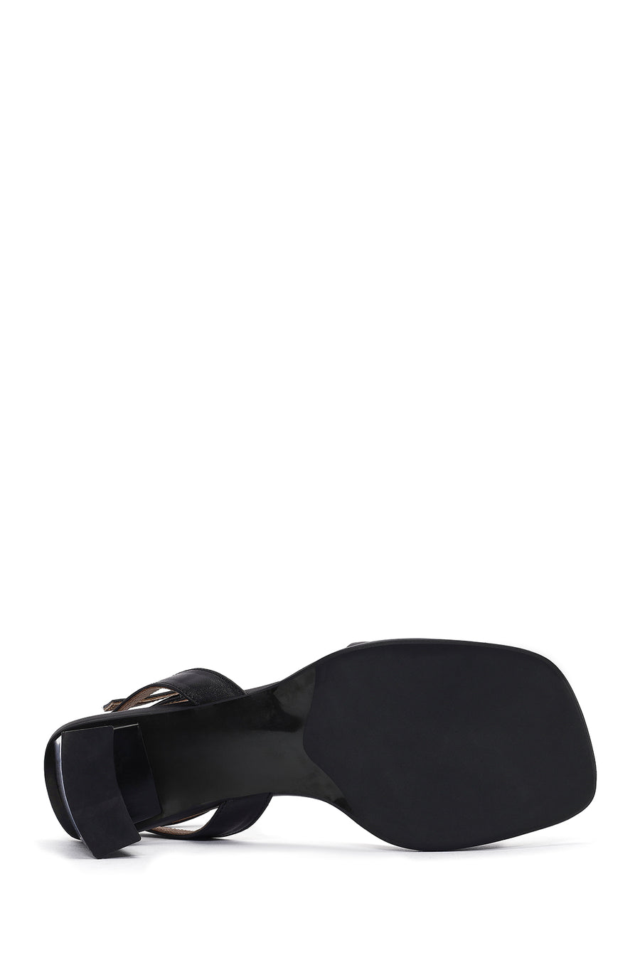 Women's Black Ankle Buckle Thick Heel Leather Sandals