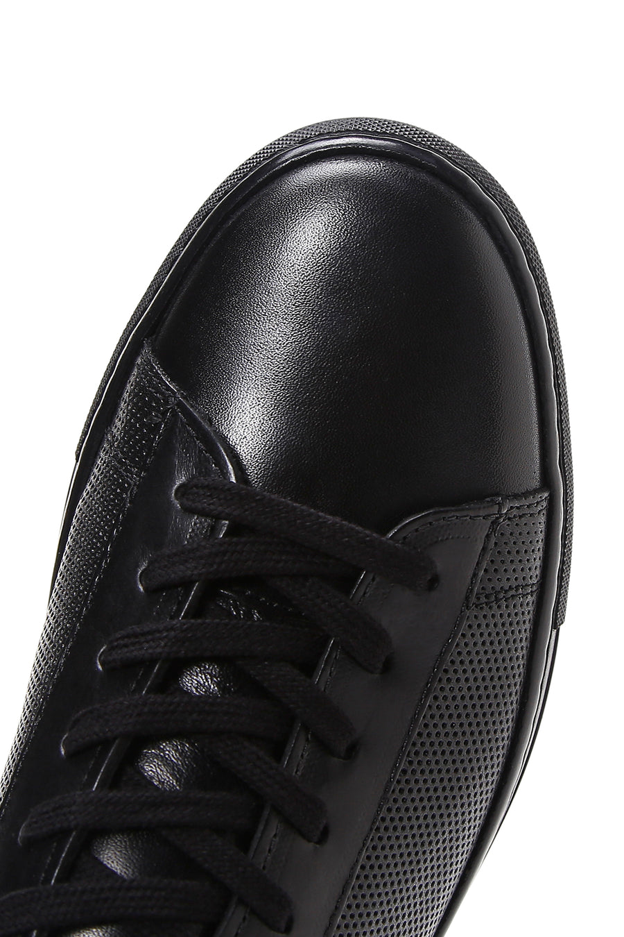 Erkek Siyah Bağcıklı Deri Sneaker