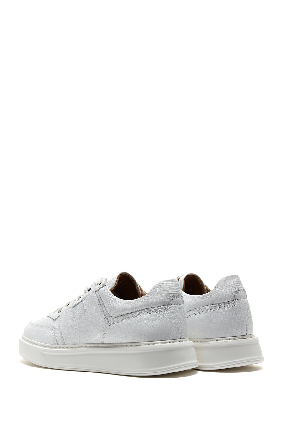 Erkek Beyaz Bağcıklı Deri Sneaker