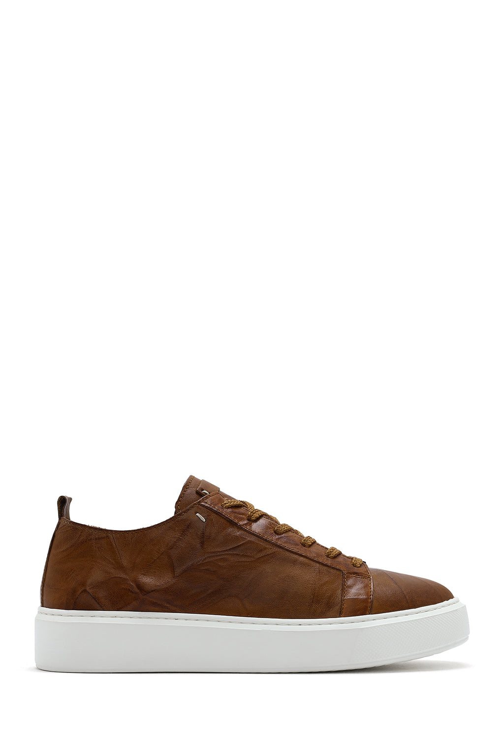 Erkek Taba Bağcıklı Kalın Tabanlı Baskılı Deri Sneaker