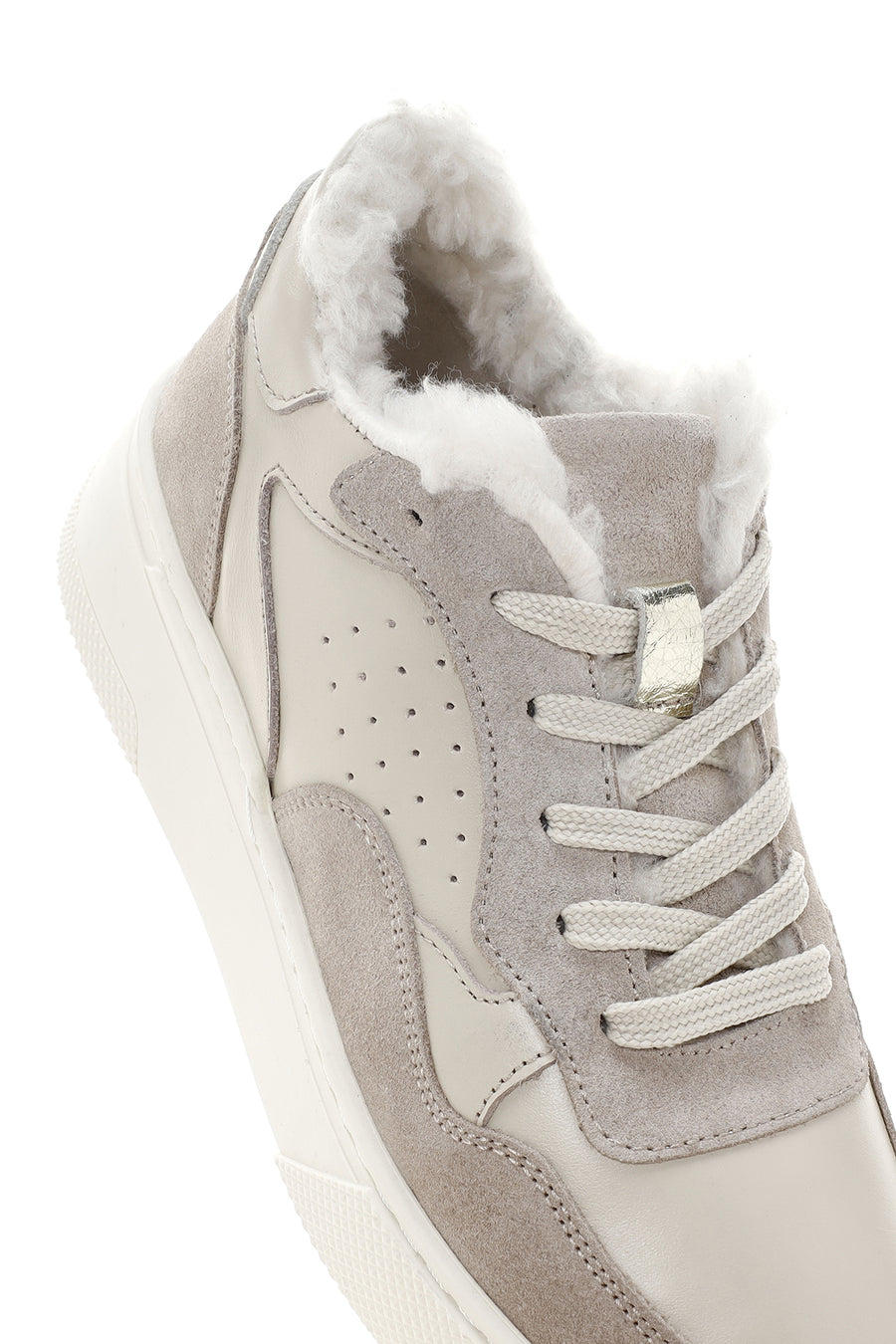 Women's Beige Thick Sole Fur Leather Sneaker