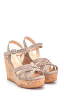 Women's Wedge Heel Suede Leather Sandals | Derimod