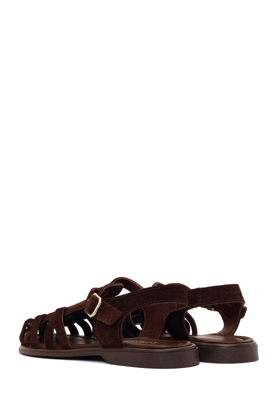 Woman Brown Ankle Buckle Suede Sandal