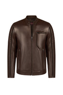 Palmer Male Brown Mandarin Collar Leather Jacket | Derimod