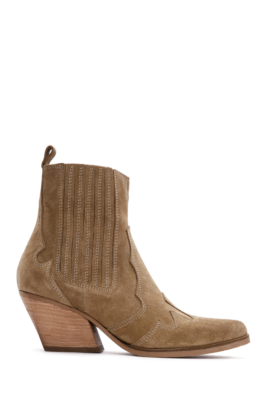 Women's Beige Suede Leather Heeled Cowboy Western Boots 23WFD187210 | Derimod