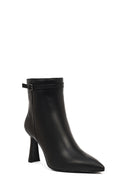 Woman Black Zip Closure Heeled Leather Boots | Derimod