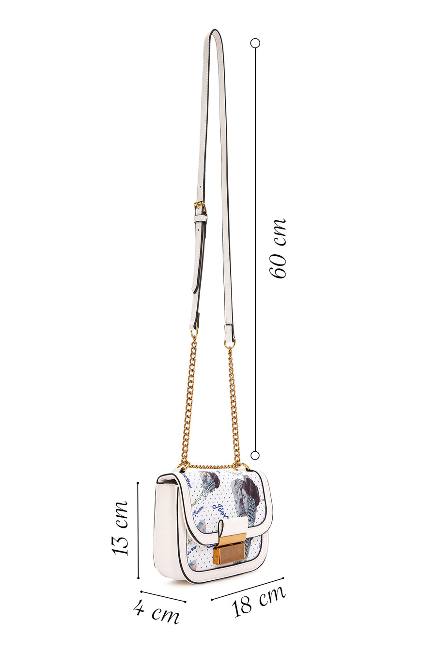 Women's White Long Strap Printed Crossbody Bag