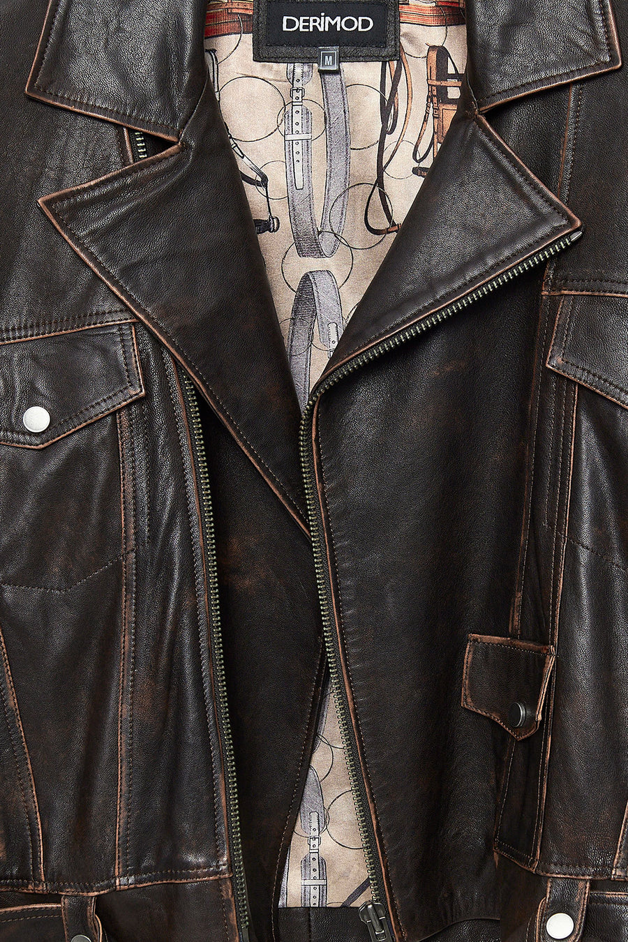 Lugano Kadın Kahverengi Vintage Biker Deri Ceket