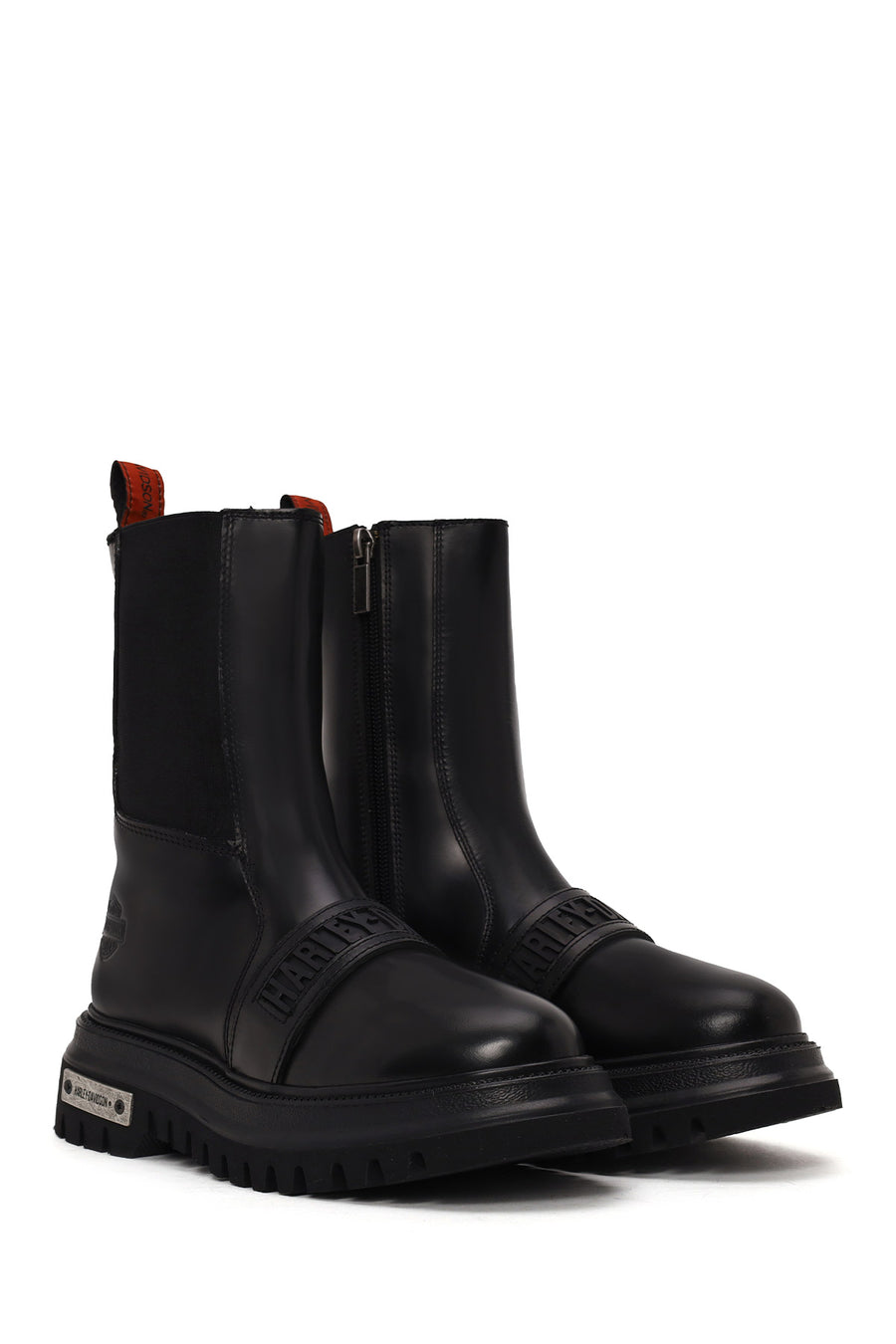 Harley Davidson Woman Black Glenn Zip Closure Thick-Soled Leather Boots
