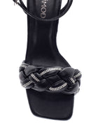 Women's Black Braided Heeled Sandals | Derimod