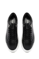 Women's Black Lace-up Thick-Sole Leather Sneaker | Derimod