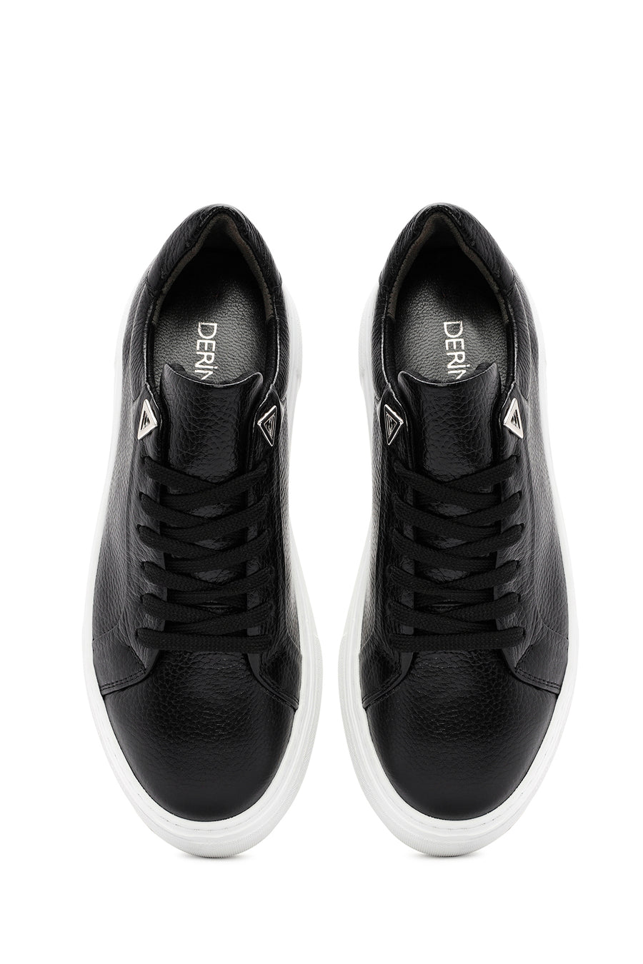 Women's Black Lace-up Thick-Sole Leather Sneaker