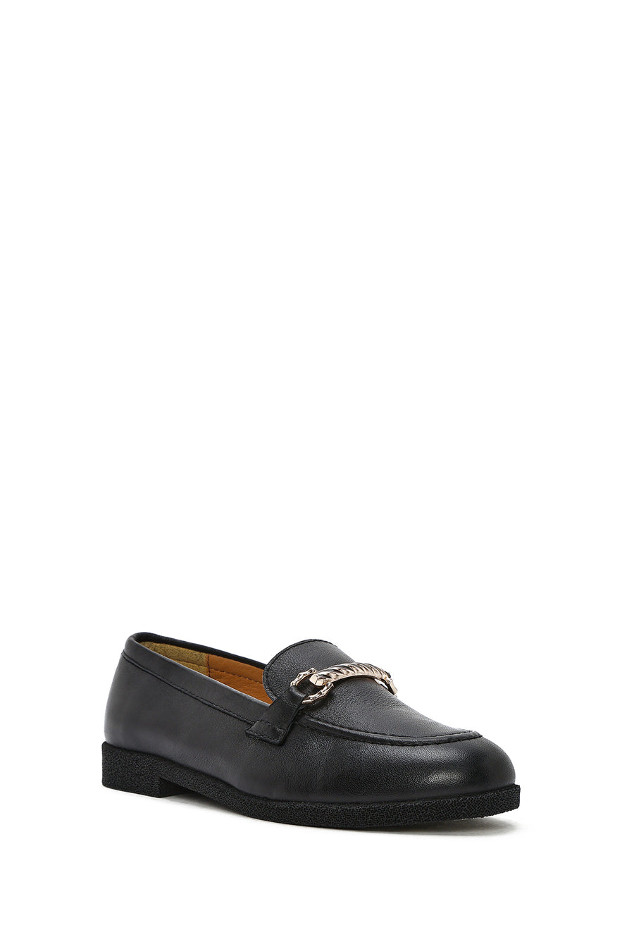 Women's Black Buckle Leather Loafer