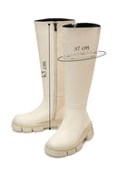Women's Beige Leather Zippered Thick Soled Boots | Derimod