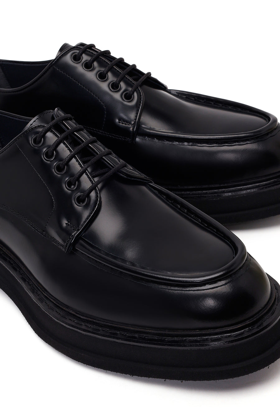 Male Black Lace-Up Thick-Soled Leather Casual Shoes