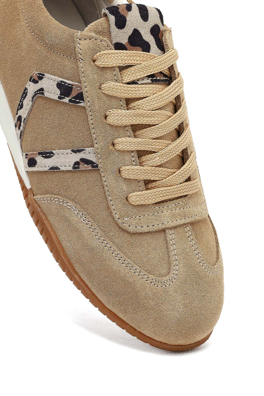 Kadın Bej Bağcıklı Süet Deri Sneaker