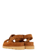Woman Tan Strappy Thick-Soled Suede Sandal | Derimod