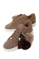 Woman Mink Lace-Up Charm Suede Teddy Leather Sneaker | Derimod