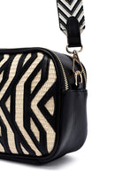 Women's Black Long Strap Patterned Crossbody Bag | Derimod