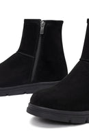 Women's Black Zippered Suede Teddy Boot | Derimod