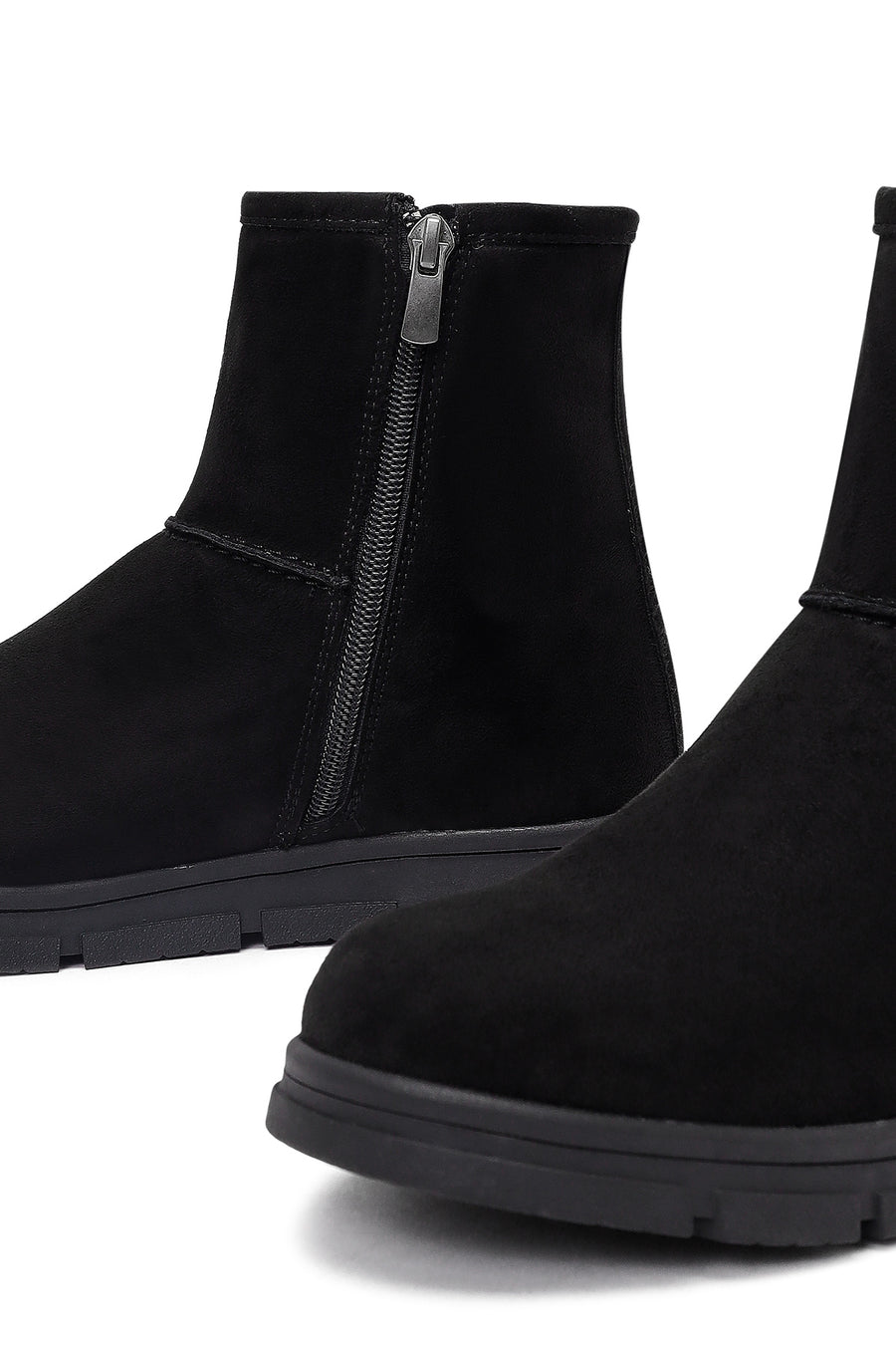 Women's Black Zippered Suede Teddy Boot
