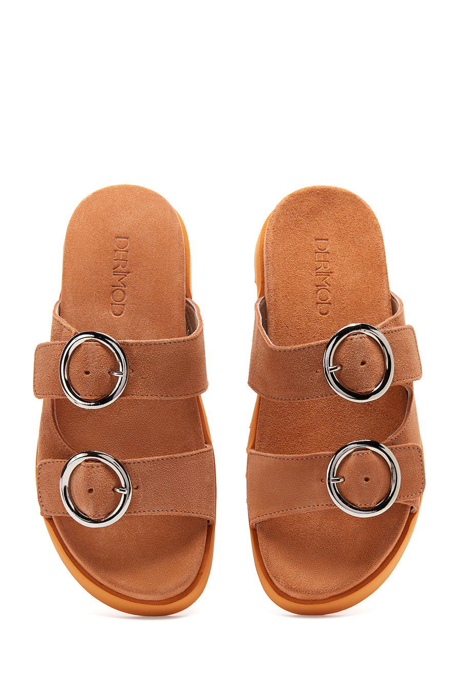 Women's Leather Suede Double Buckle Slippers