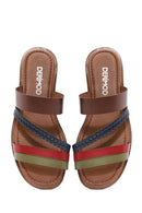 Women's Multicolored Knitted Detailed Leather Slippers | Derimod