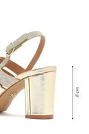 Women's Gold Ankle Buckle Chunky Heel Metallic Sandals | Derimod