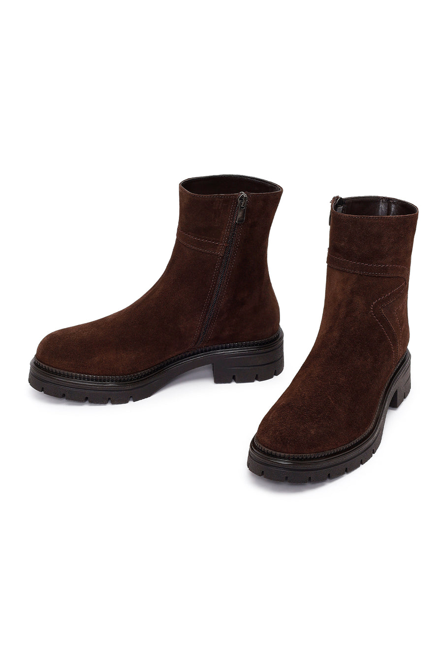 Woman Brown Thick-Soled Zip Closure Suede Casual Boots