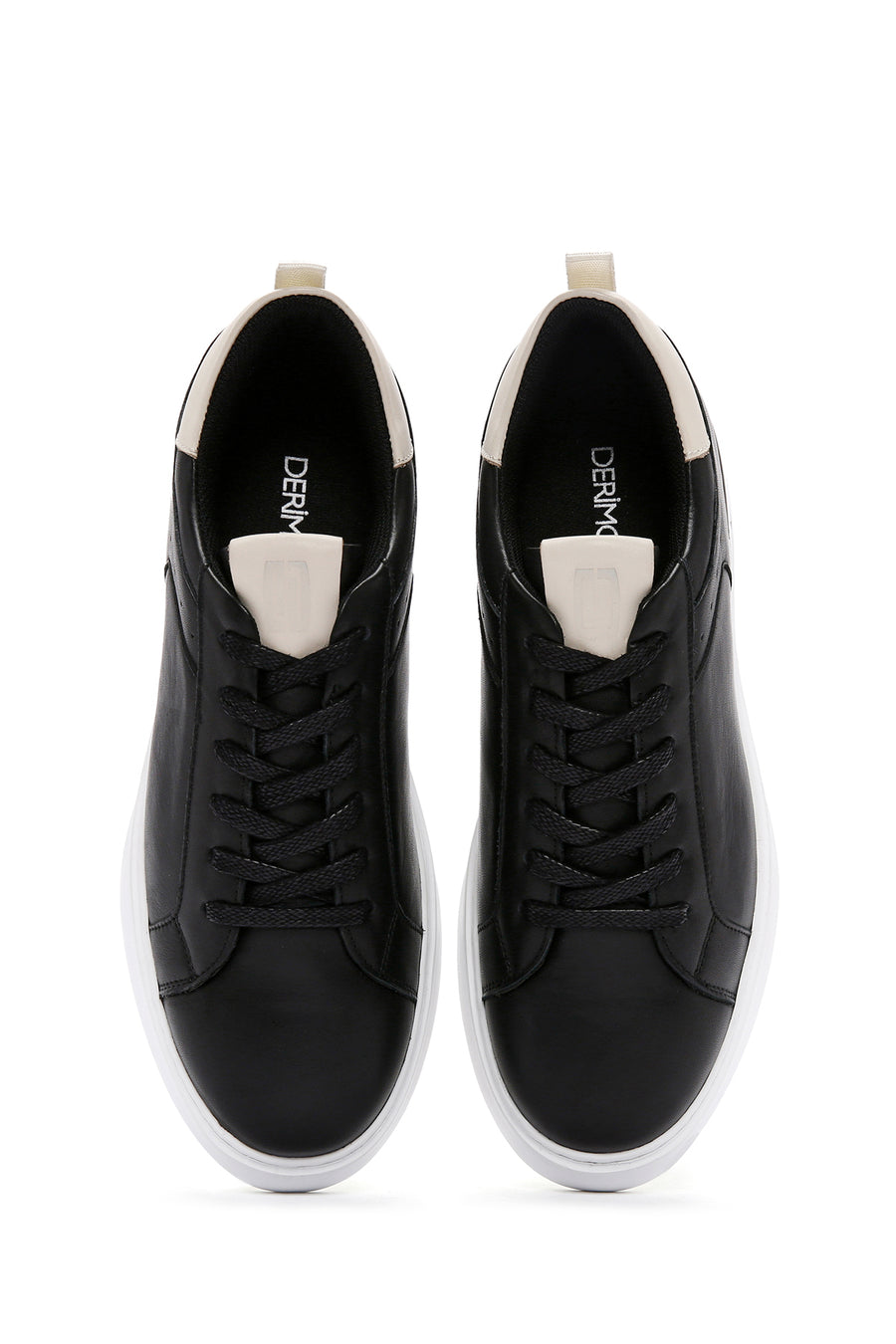 Erkek Siyah Bağcıklı Deri Sneaker