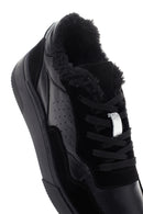 Women's Black Thick Sole Furry Leather Sneaker | Derimod