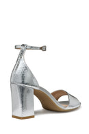 Geox Women Silver New Eraklia 80 Ankle Buckle Thick Heeled Metallic Leather Shoe | Derimod