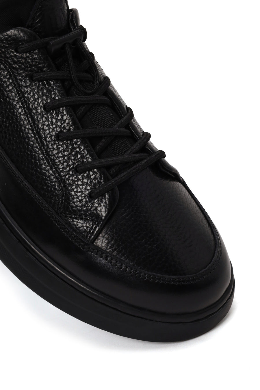 Erkek Siyah Bağcıklı Kalın Tabanlı Deri Sneaker