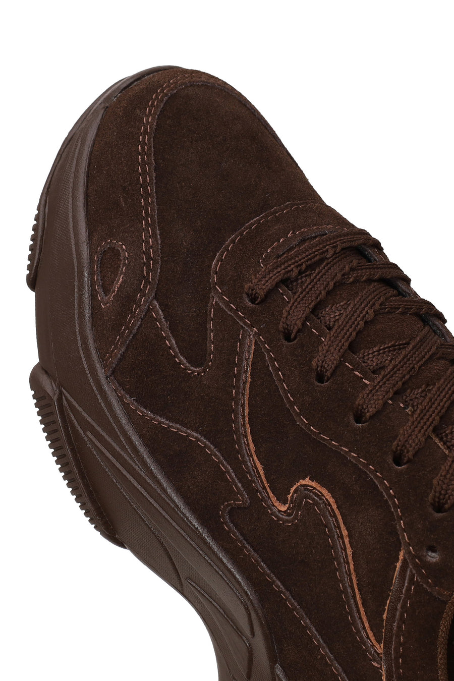 Woman Brown Lace-Up Thick-Soled Suede Leather Sneaker