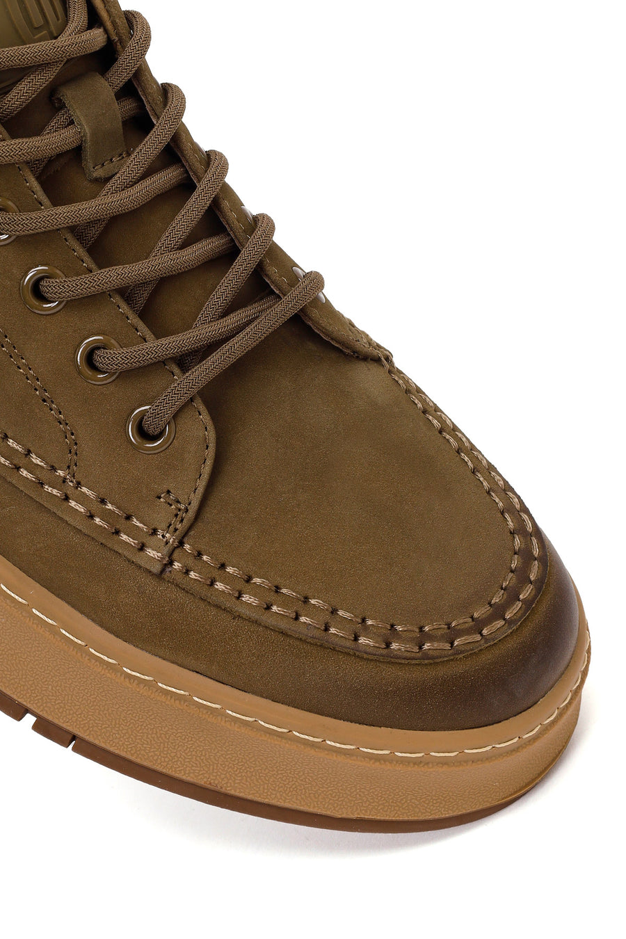 Erkek Haki Bağcıklı Kalın Tabanlı Nubuk Deri Sneaker