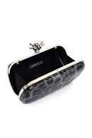 Women's Black Leopard Patterned Long Chain Strap Mini Box Evening Bag | Derimod