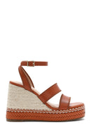 Women's Tan Ankle Buckle Wedge Heel Espadrille Sandals | Derimod