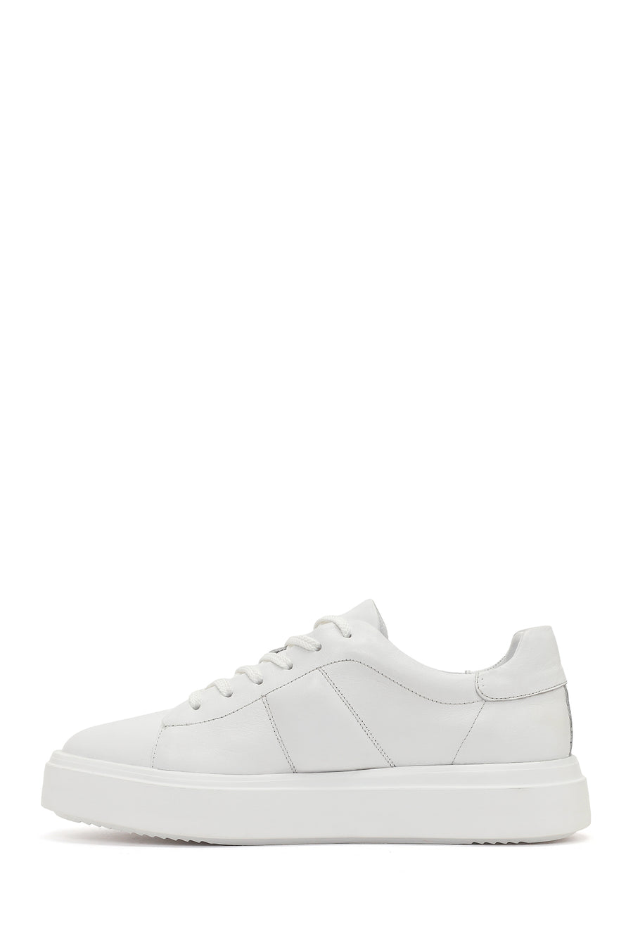 Erkek Beyaz Bağcıklı Kalın Tabanlı Deri Sneaker