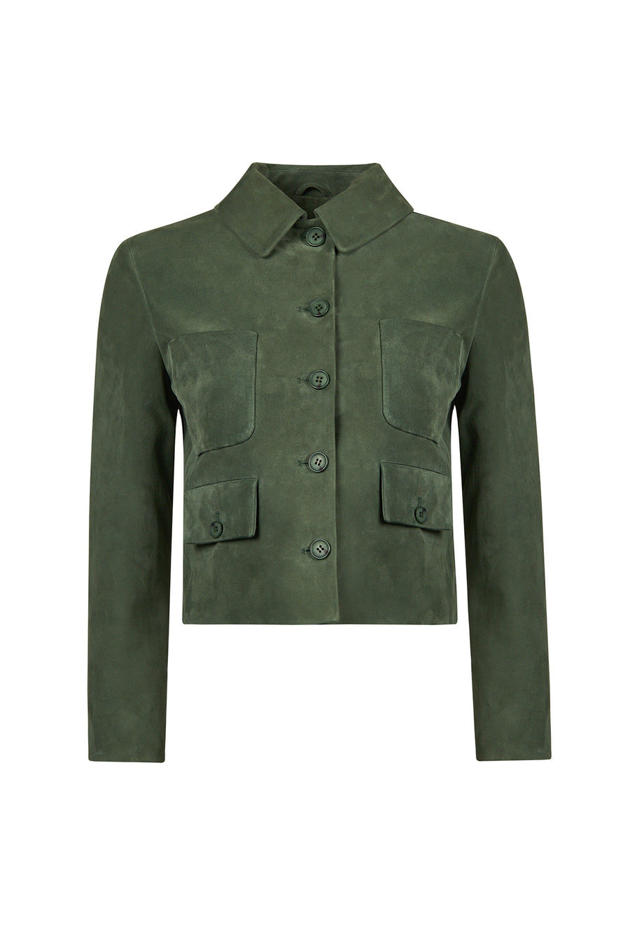 Cassandra Kadın Yeşil Slim-Fit Süet Deri Ceket