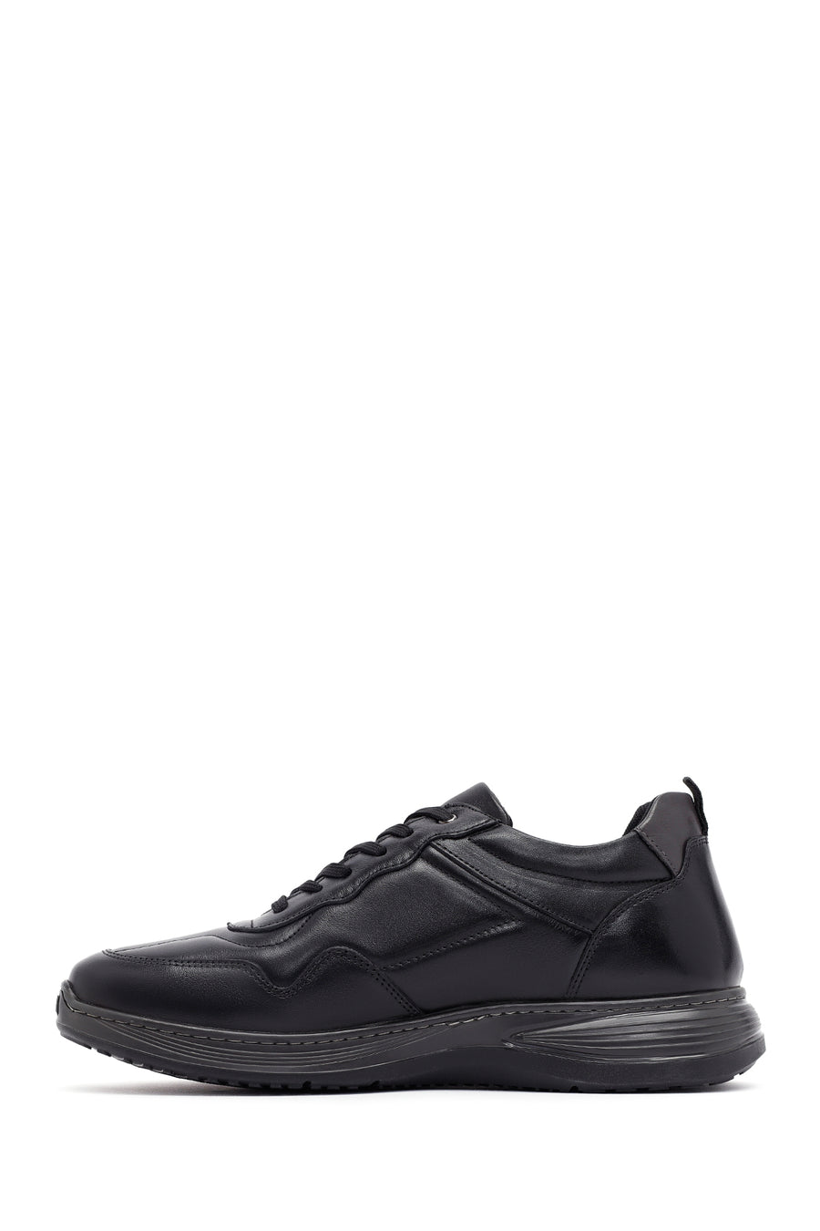 Men's Black Lace-Up Leather Casual Sneakers