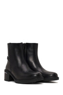 Woman Black Zip Closure Chunky-heeled Leather Boots | Derimod