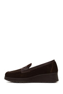 Woman Brown Buckled Wedge Suede Comfort Loafer | Derimod