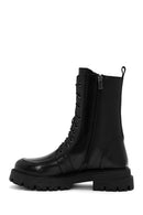 Women's Black Lace-Up Zipper Detailed Leather Combat Boots | Derimod